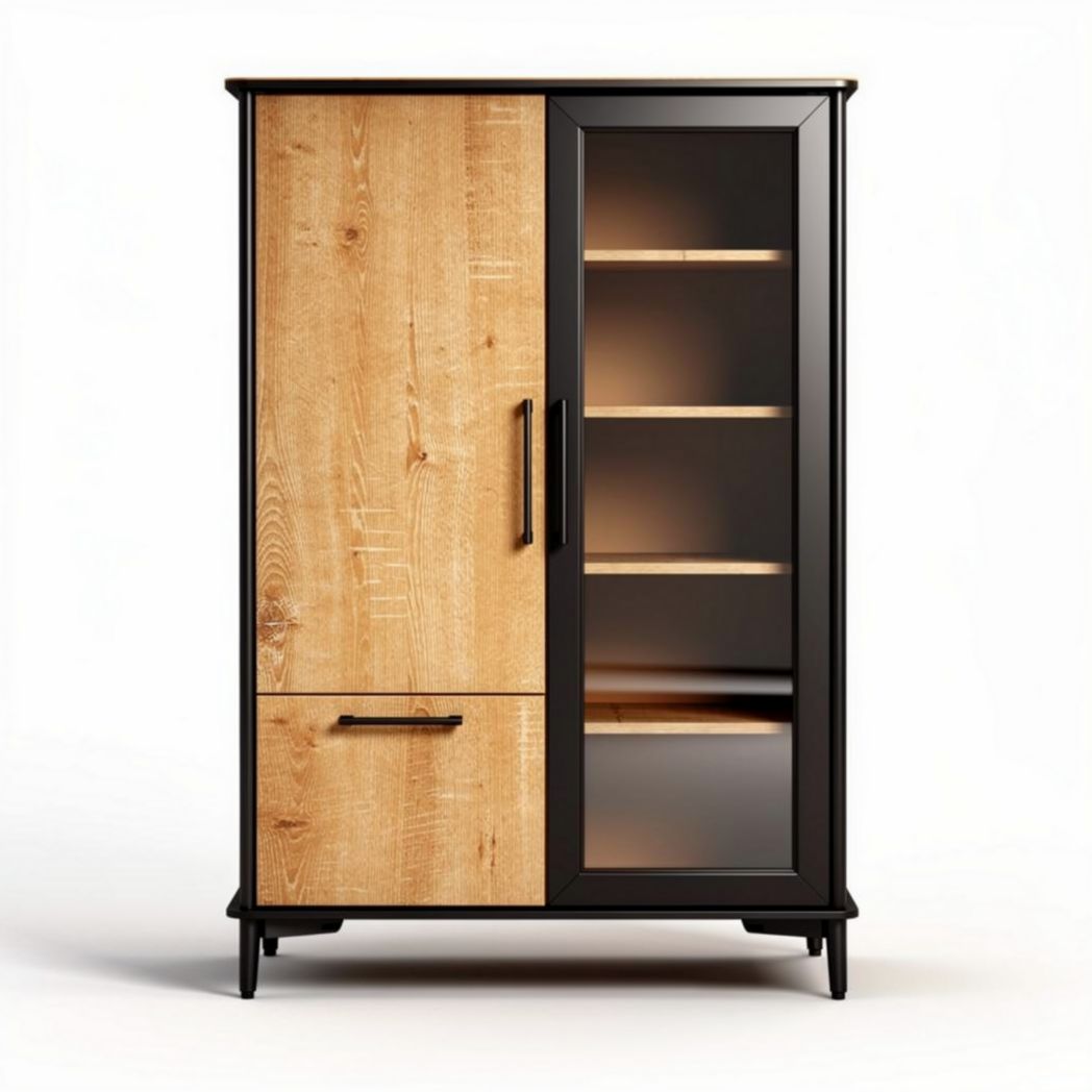 Armoire en bois de chêne et métal noir avec dimensions 80 x 40 x 120cm