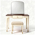Coiffeuse en bois avec miroir et tabouret en tissu beige 100 x 45 x 150 cm