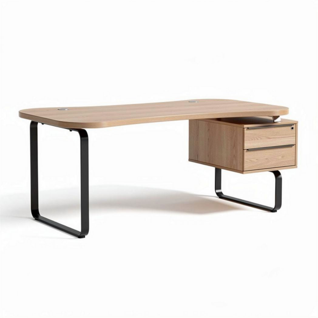Bureau en bois naturel avec tiroirs en métal noir 150 x 75 x 75cm