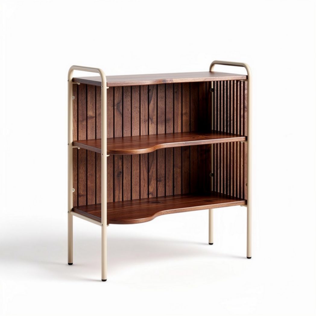 Étagère en bois de noyer et métal beige pour rangement 80 x 30 x 80 cm