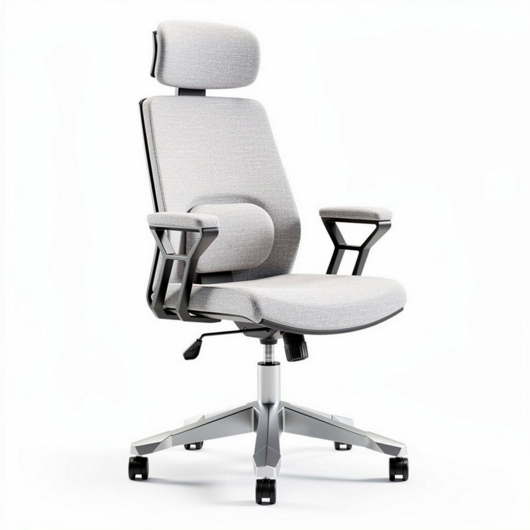 Chaise de bureau ergonomique en tissu gris avec accoudoirs et appui-tête 60 x 60 x 110cm