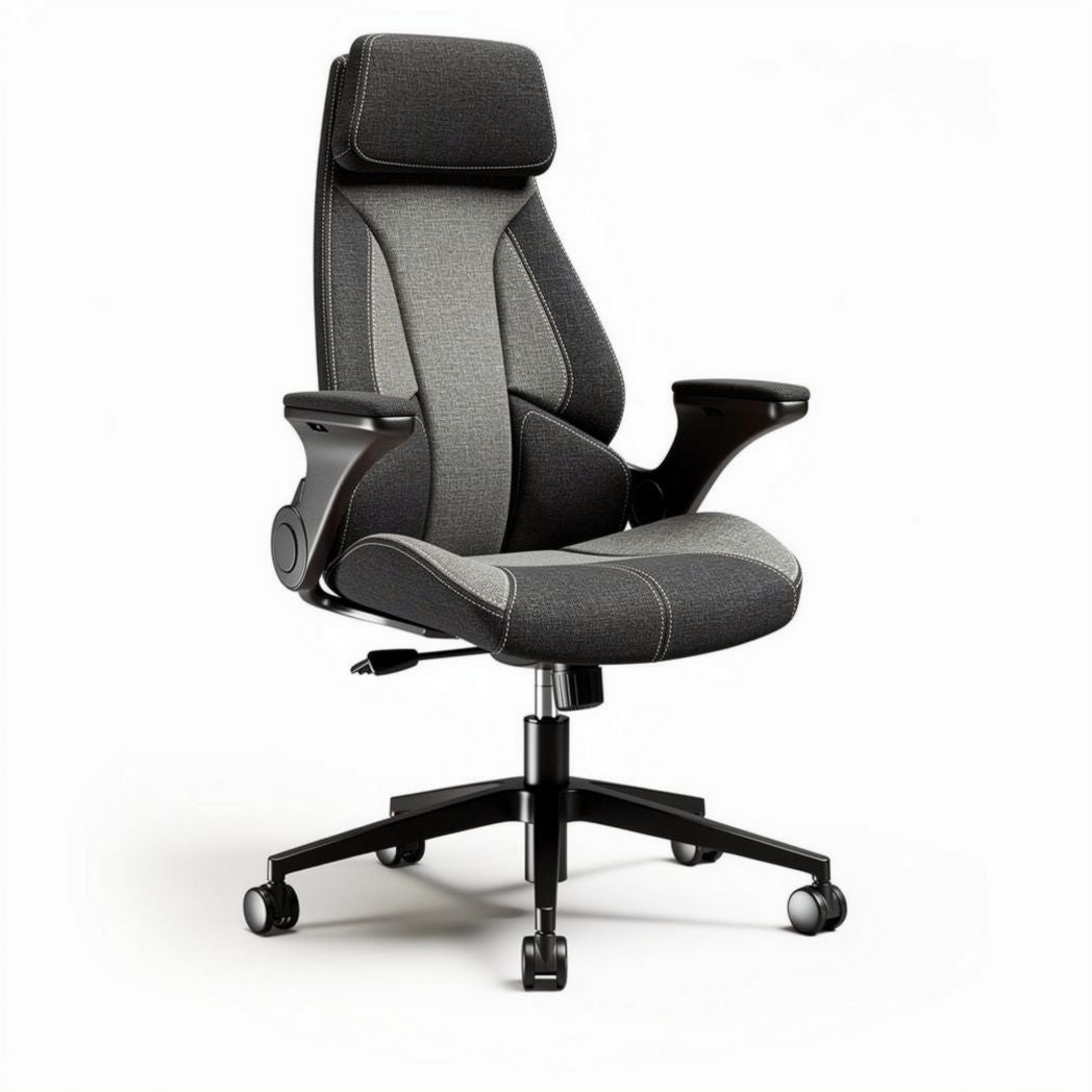 Chaise de bureau ergonomique en tissu gris avec accoudoirs réglables et roulettes 60 x 60 x 120cm