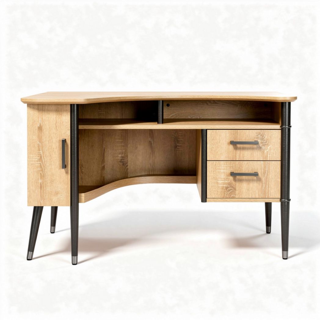 Bureau en bois clair avec tiroirs et espace de rangement 120 x 60 x 75cm