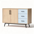 Meuble de rangement en bois avec portes et tiroirs couleur bleu et naturel 120 x 40 x 75cm