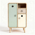 Meuble de rangement en bois de couleur verte et crème avec trois compartiments 50 x 30 x 80cm