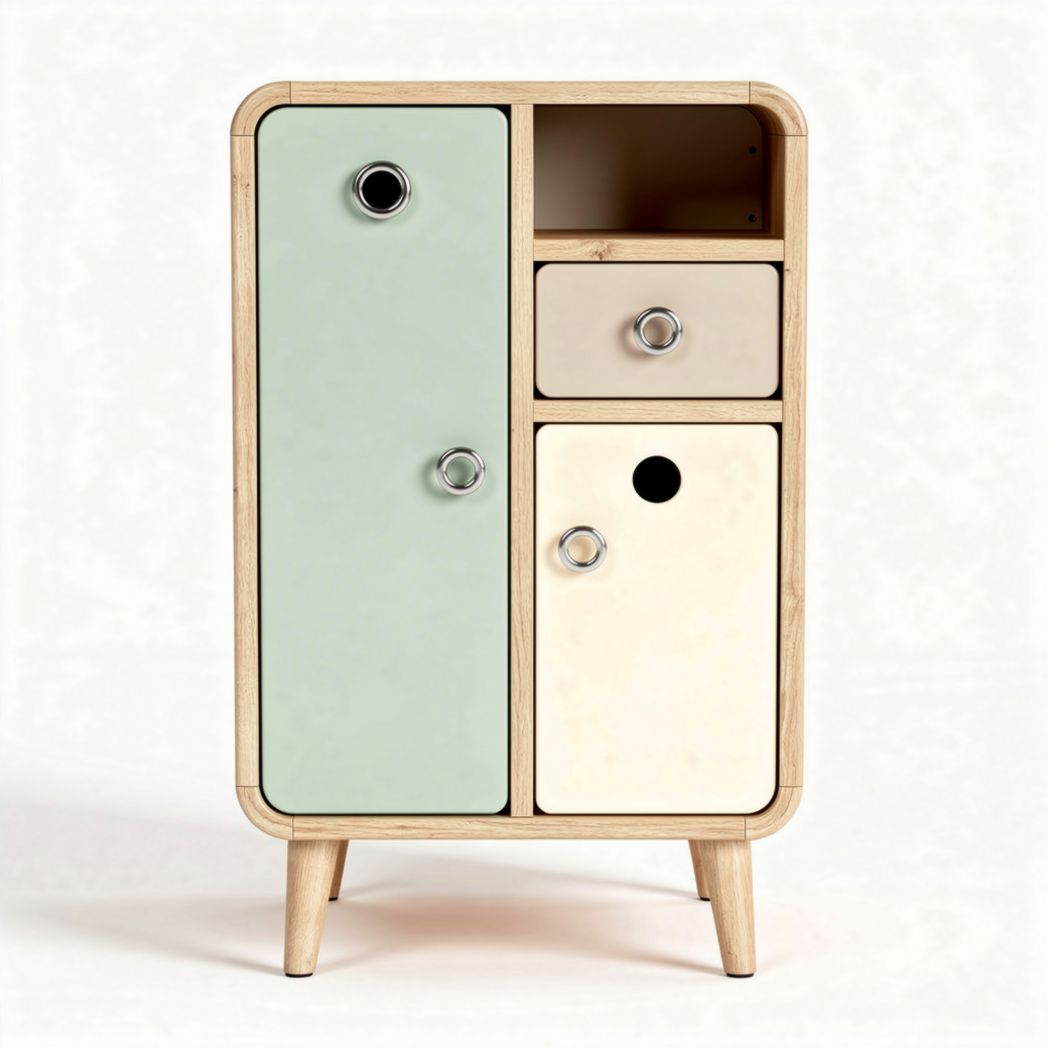 Meuble de rangement en bois de couleur verte et crème avec trois compartiments 50 x 30 x 80cm